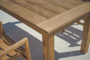 Teak tuintafel 180 x 90 + 6 stapelbare tuinstoelen stacking