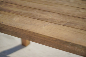 Teak tuintafel 200 x 100 + 6 stapelbare tuinstoelen stacking