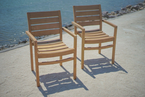 Teak tuintafel 200 x 100 + 6 stapelbare tuinstoelen stacking