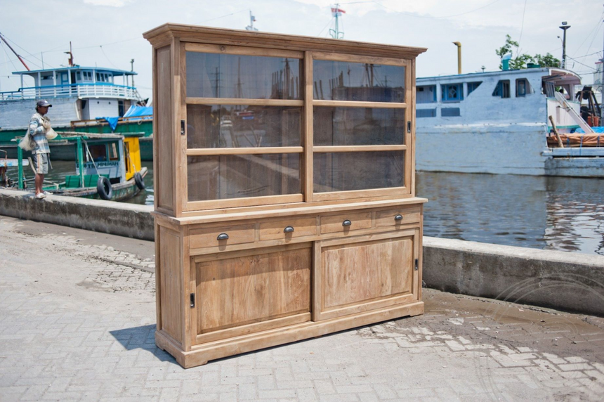 Teak vitrinekast 200cm