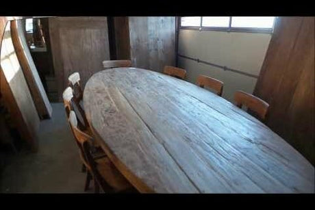 Ovale teak tafel 300x120cm oud hout - Souren Meubels