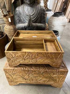 Teak kist flower M - 80x40x39cm