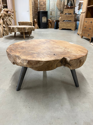 Teak salontafel stalen poot 80cm diameter - 80x80x40cm