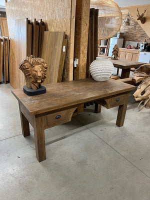 Teak bureautafel met lades oud hout - 180x90x80cm