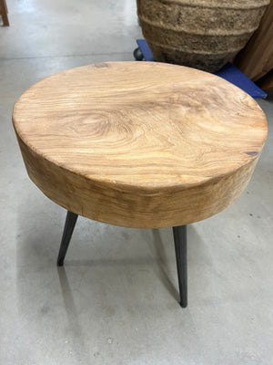 Teak salontafel stalen poot 50cm diameter - 50x50x55cm
