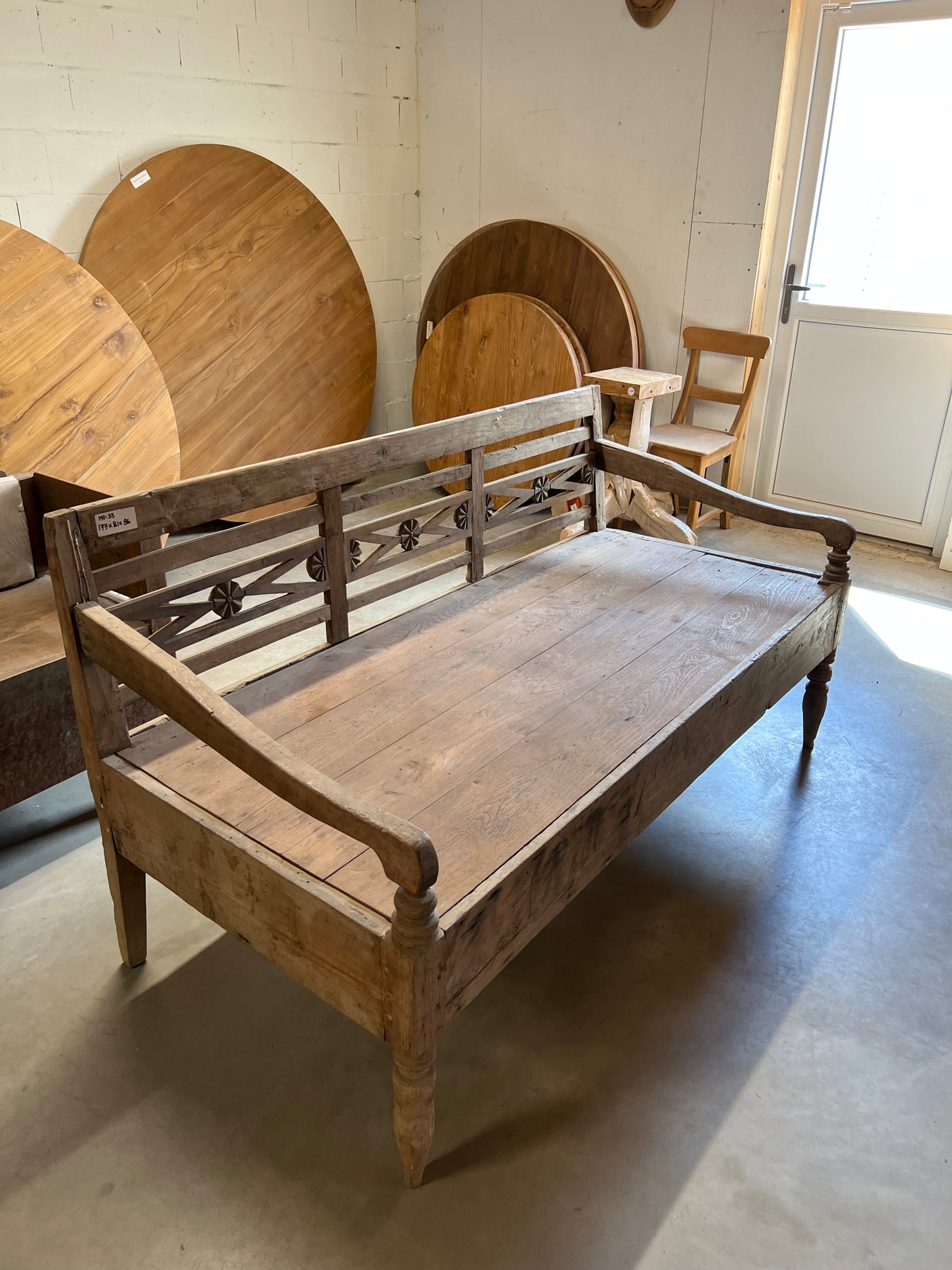 Teak lounge stationsbank antiek - 177x81x96cm