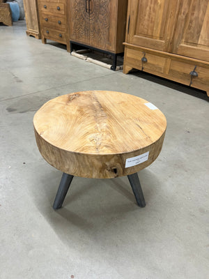 Teak salontafel stalen poot 50cm diameter - 50x50x40cm