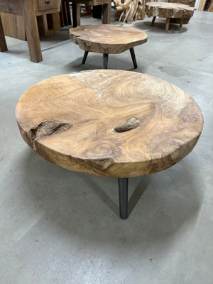 Teak salontafel stalen poot - 90cm diameter