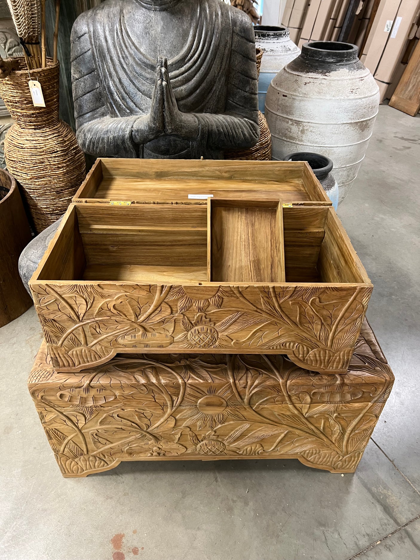 Teak kist flower M - 80x40x39cm