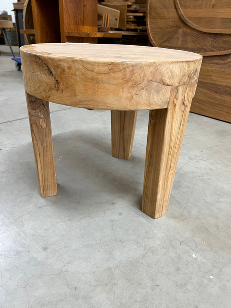 Teak salontafel houten poot 50cm diameter - 50x50x46cm