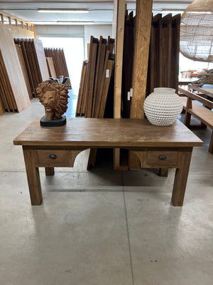 Teak bureautafel met lades oud hout - 180x90x80cm