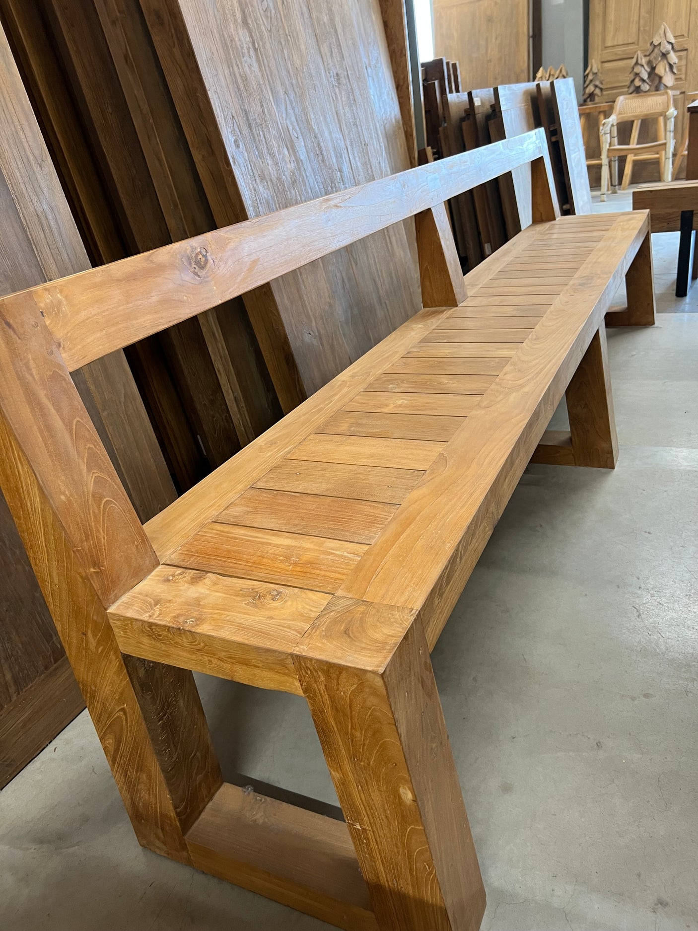 Teak bank met rugleuning - 280x45x80cm