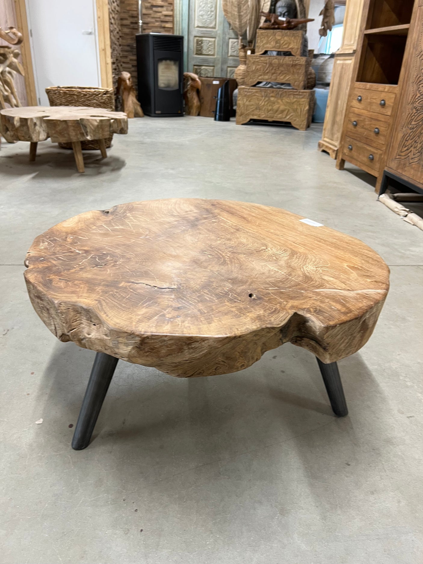 Teak salontafel stalen poot 80cm diameter - 80x80x40cm