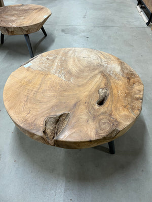 Teak salontafel stalen poot - 90cm diameter