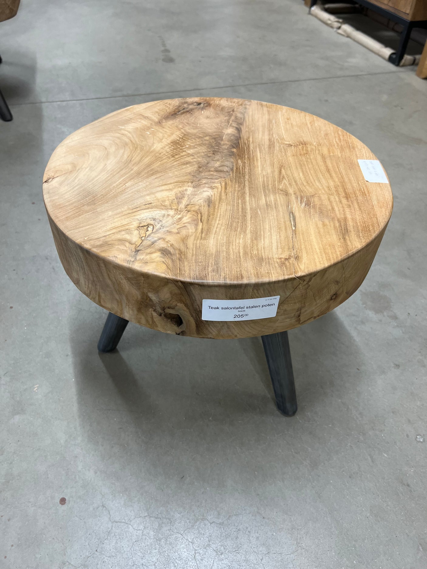 Teak salontafel stalen poot 50cm diameter - 50x50x40cm