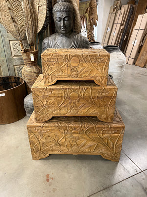 Teak kist flower M - 80x40x39cm