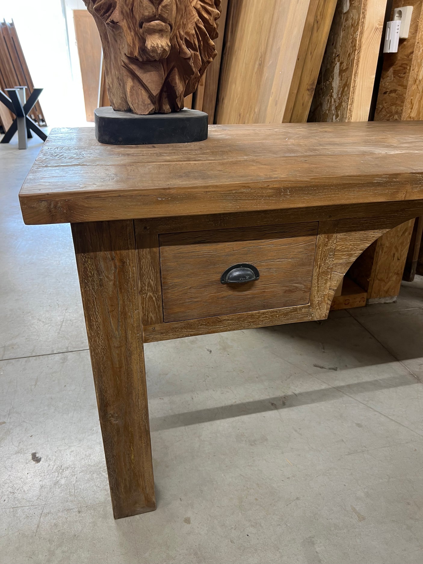 Teak bureautafel met lades oud hout - 180x90x80cm