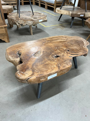 Teak wortel salontafel stalen poot - 102x60x40cm