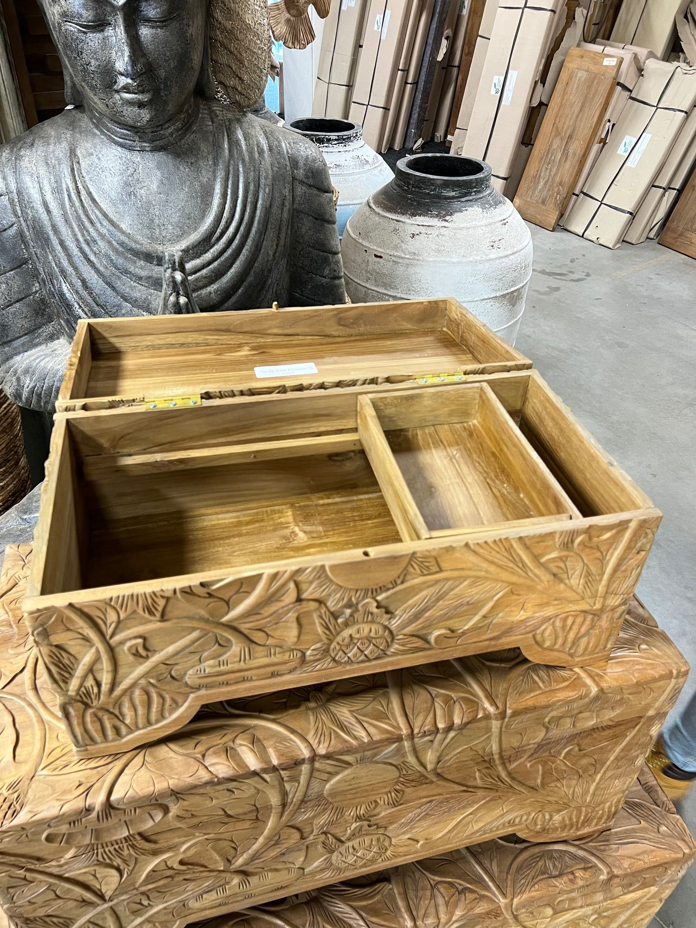 Teak kist flower S - 60x30x29cm