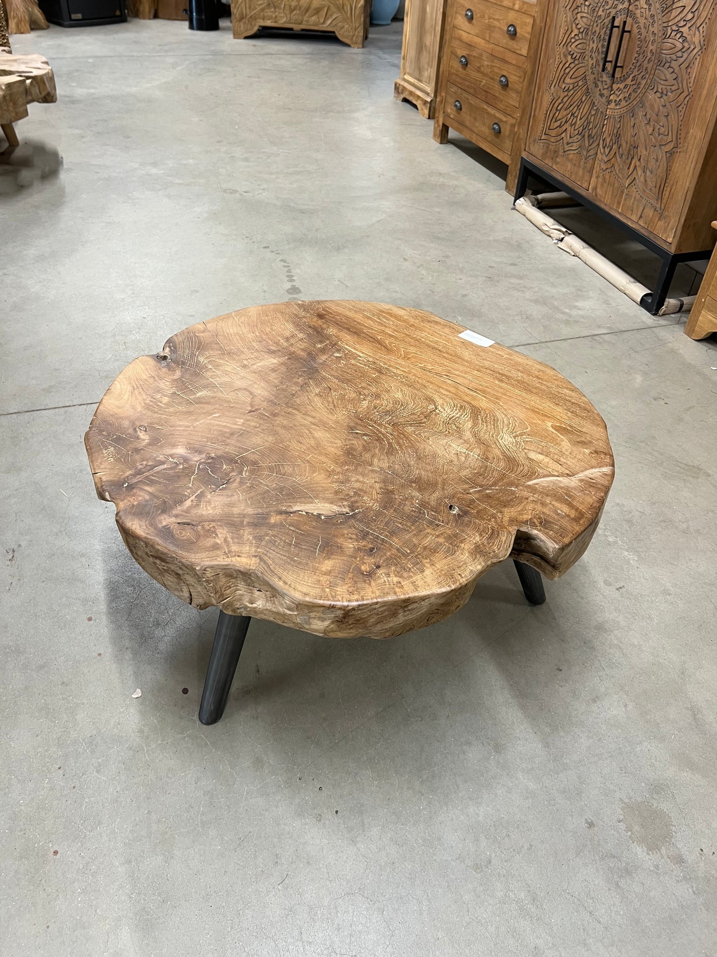 Teak salontafel stalen poot 80cm diameter - 80x80x40cm