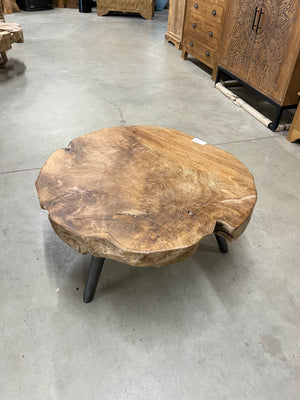 Teak salontafel stalen poot 80cm diameter - 80x80x40cm