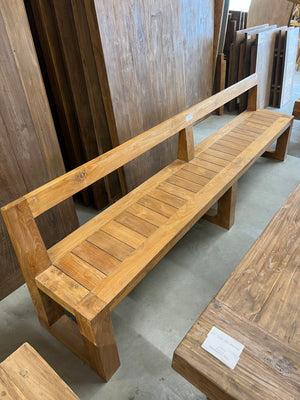 Teak bank met rugleuning - 280x45x80cm