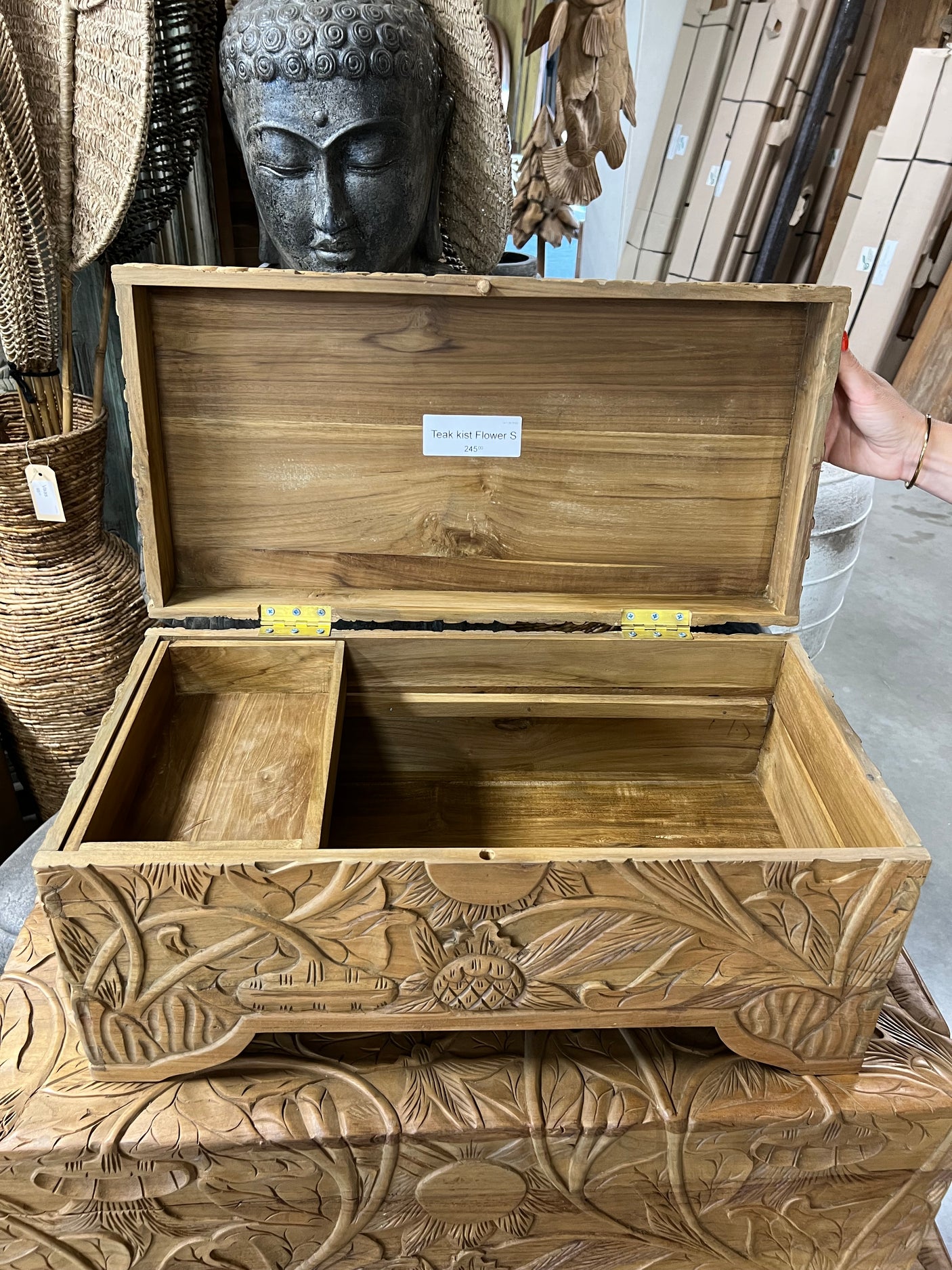 Teak kist flower S - 60x30x29cm