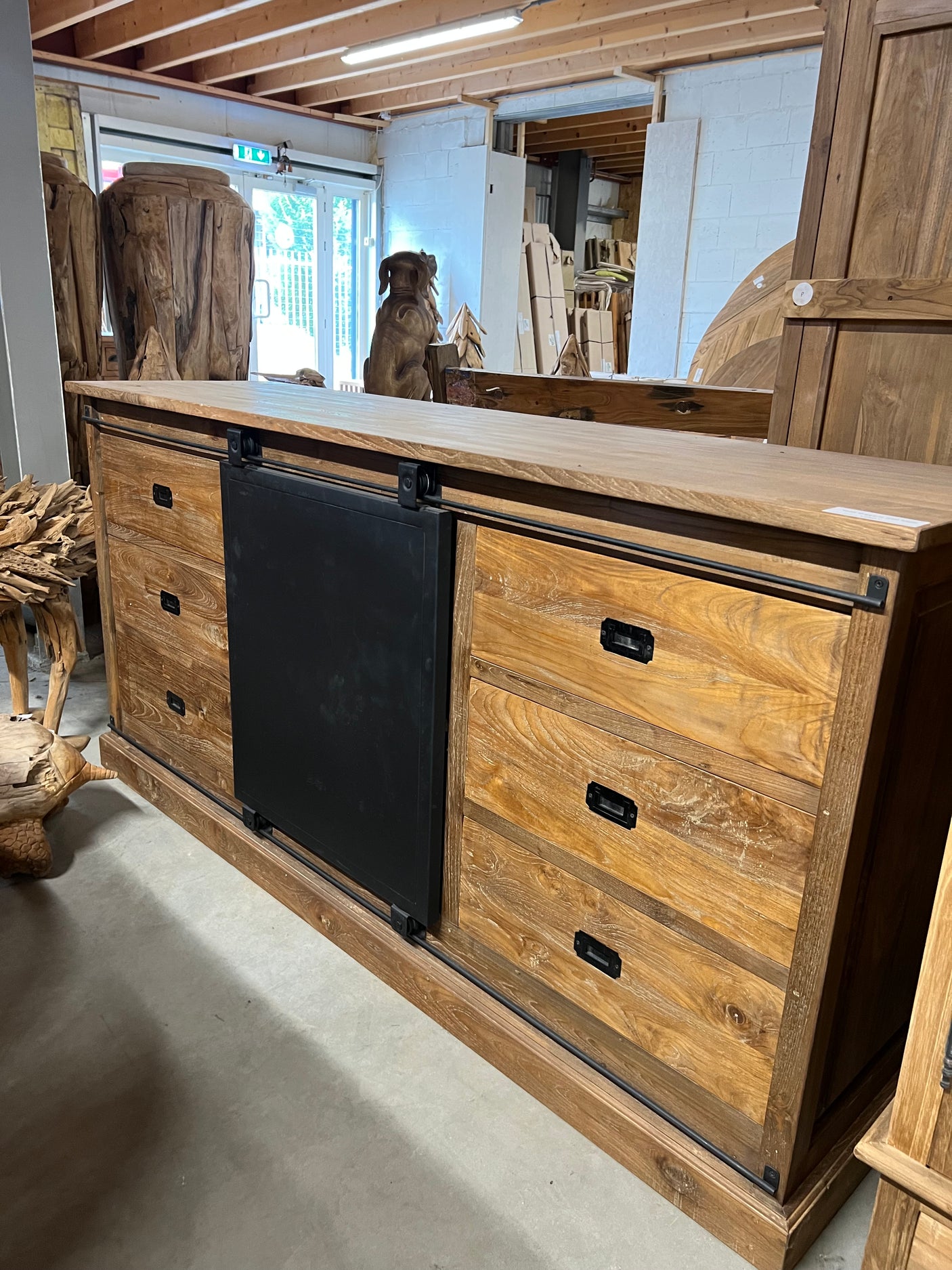 Teak dressoir oud hout met staal - 180x50x90cm