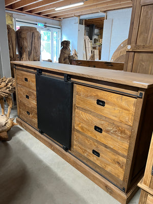 Teak dressoir oud hout met staal - 180x50x90cm