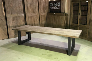 Teak kloostertafel 300x100 stalen U poot