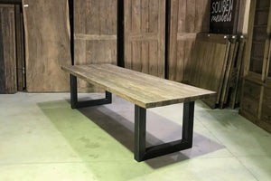 Teak kloostertafel 300x100 stalen U poot