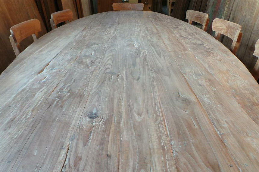 Ovale teak tafel 240x120cm oud hout