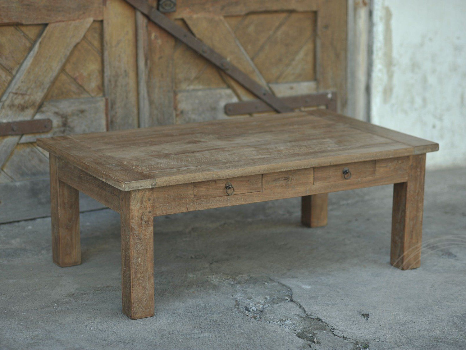 Teak salontafel met lades 110 x 70 oud hout