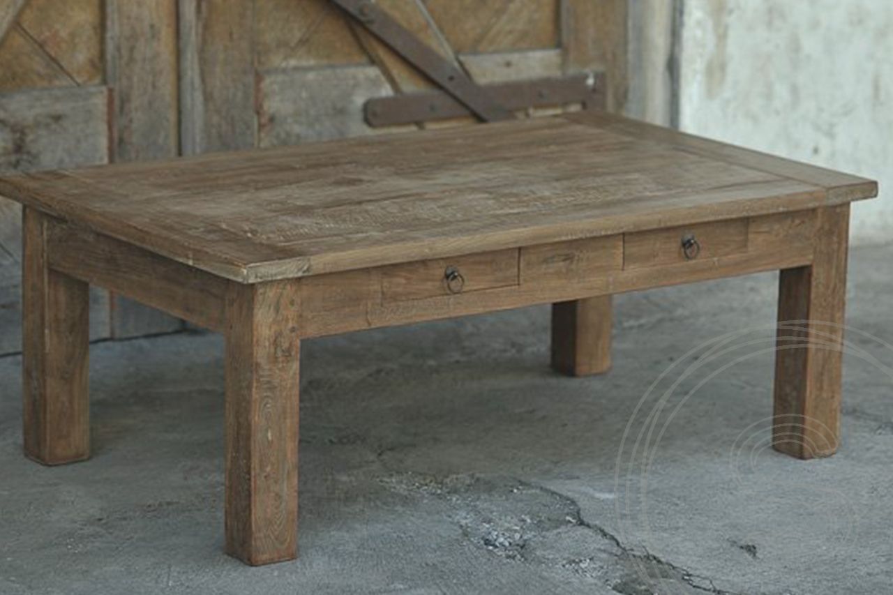 Teak salontafel met lades 120 x 80 oud hout