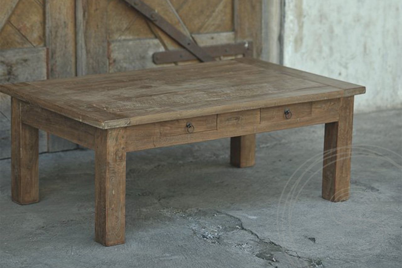 Teak salontafel met lades 110 x 70 oud hout