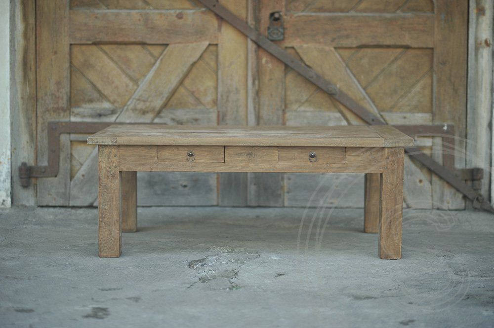 Teak salontafel met lades 110 x 70 oud hout