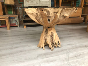 Teak worteltafel glas