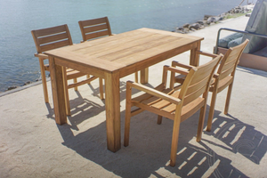 Teak tuintafel 160 x 90 + 4 stapelbare tuinstoelen stacking