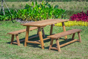 Teak garden table Java 180 x 90 + 2 Teak garden benches Java 180