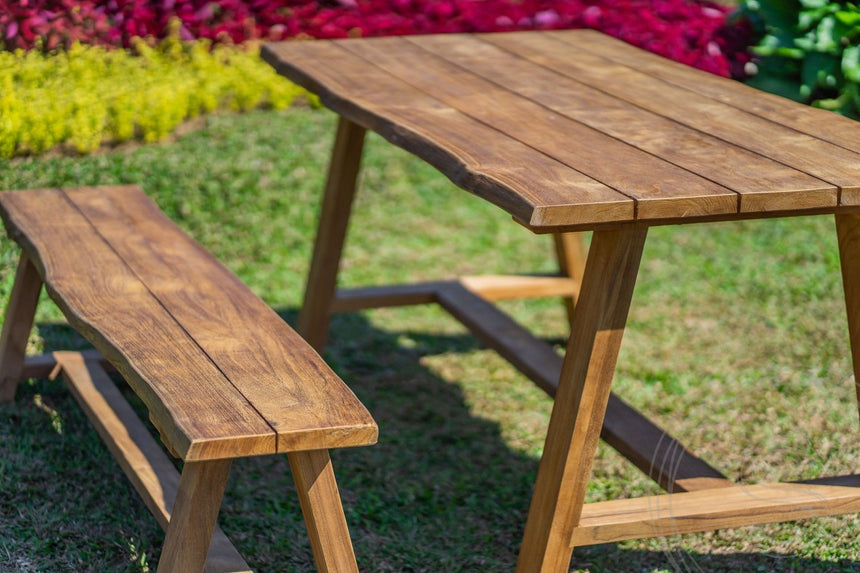 Teak garden table Java 180 x 90 + 2 Teak garden benches Java 180