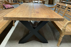 Teak kloostertafel met stalen poten