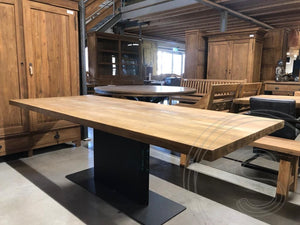 Teak kloostertafel met stalen kolompoot