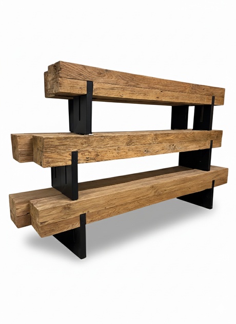 Teak balk bank met staal