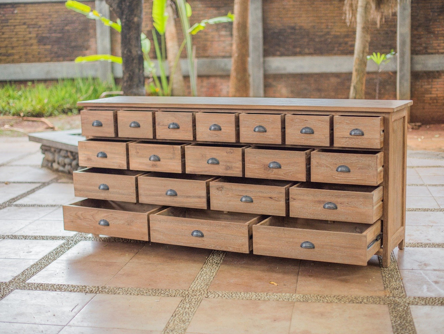 Teak dressoir 19 lades oud hout - Souren Meubels