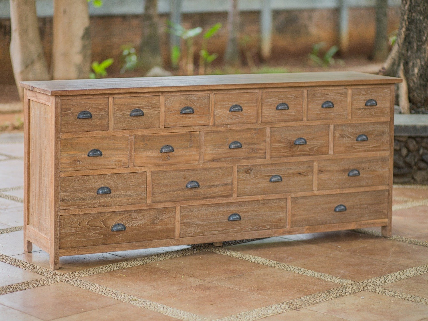 Teak dressoir 19 lades oud hout - Souren Meubels