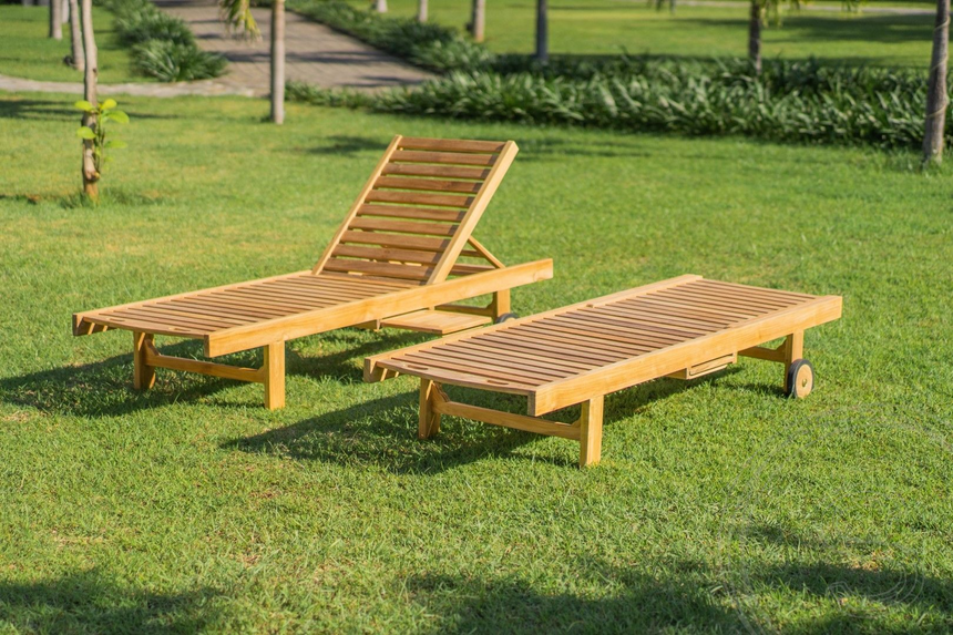 Teak ligbed met wielen 2 x