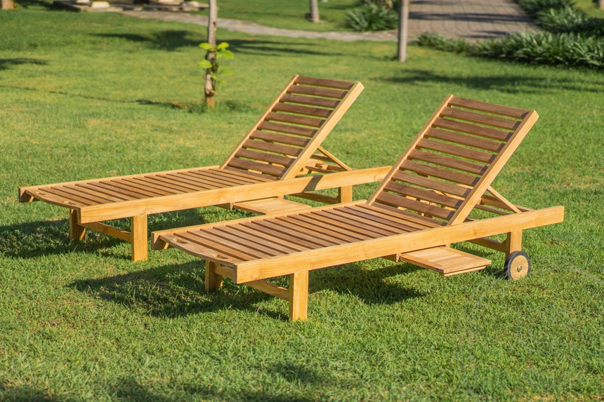 Teak ligbed met wielen 2 x