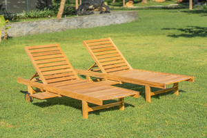 Teak ligbed met wielen 2 x