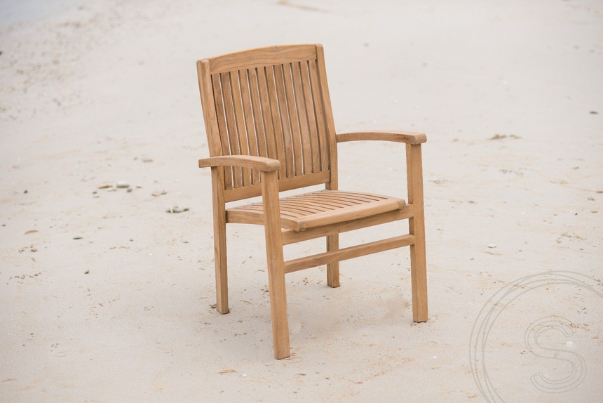 Teak tuintafel 240x100cm + 5 stapelstoelen + bank