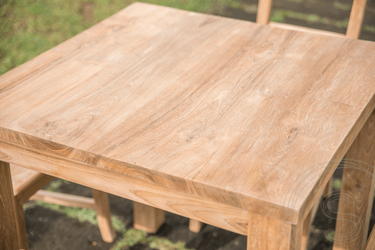 Teak tafel 80x80 + 4 stoelen
